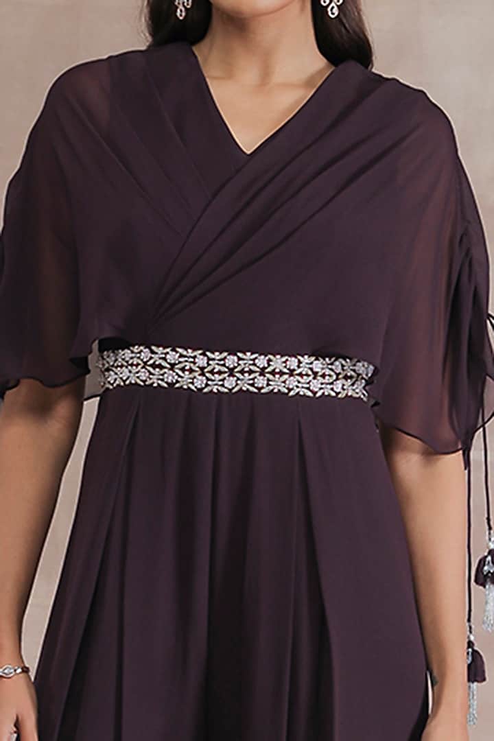 Old Burgundy Hand Embroidered Pleated Jumpsuit by Seema Thukral at Pernia's Pop Up Shop