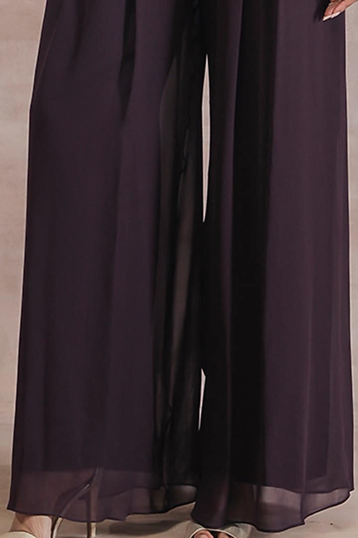 Old Burgundy Hand Embroidered Pleated Jumpsuit by Seema Thukral at Pernia's Pop Up Shop