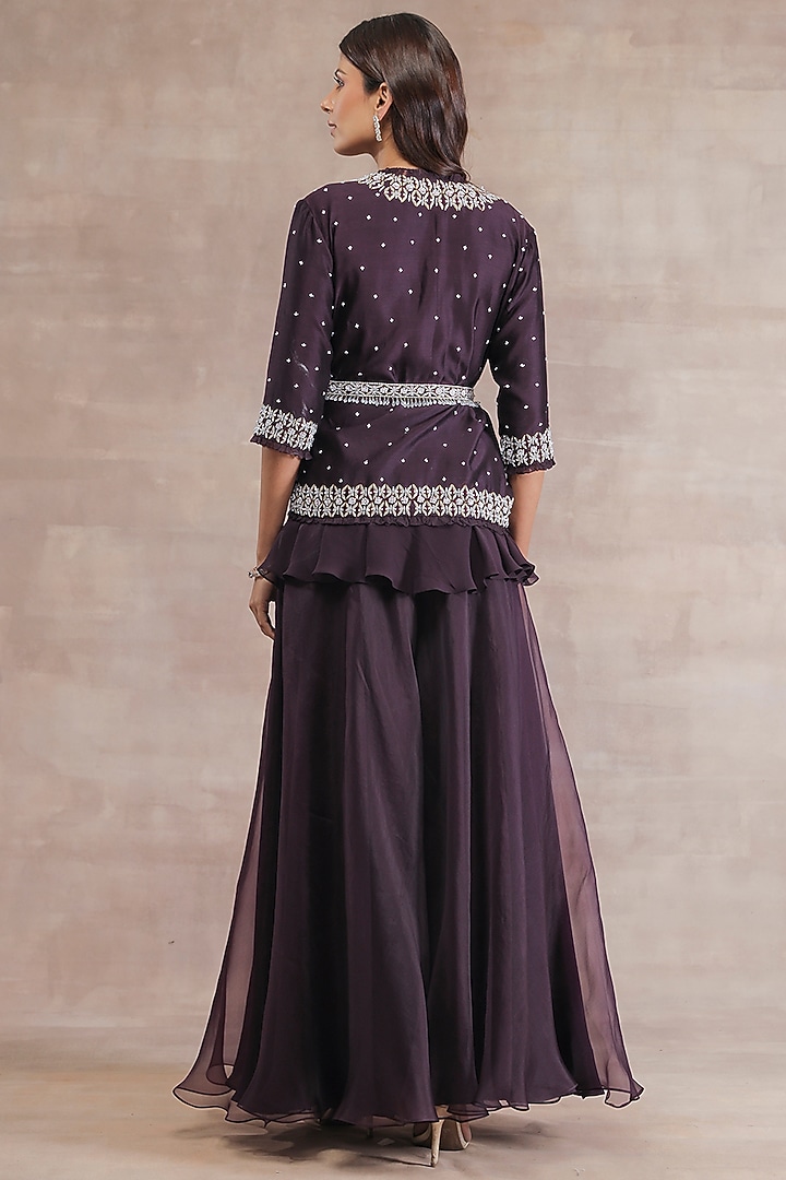 Old Burgundy Hand Embroidered Jacket Set by Seema Thukral at Pernia's Pop Up Shop