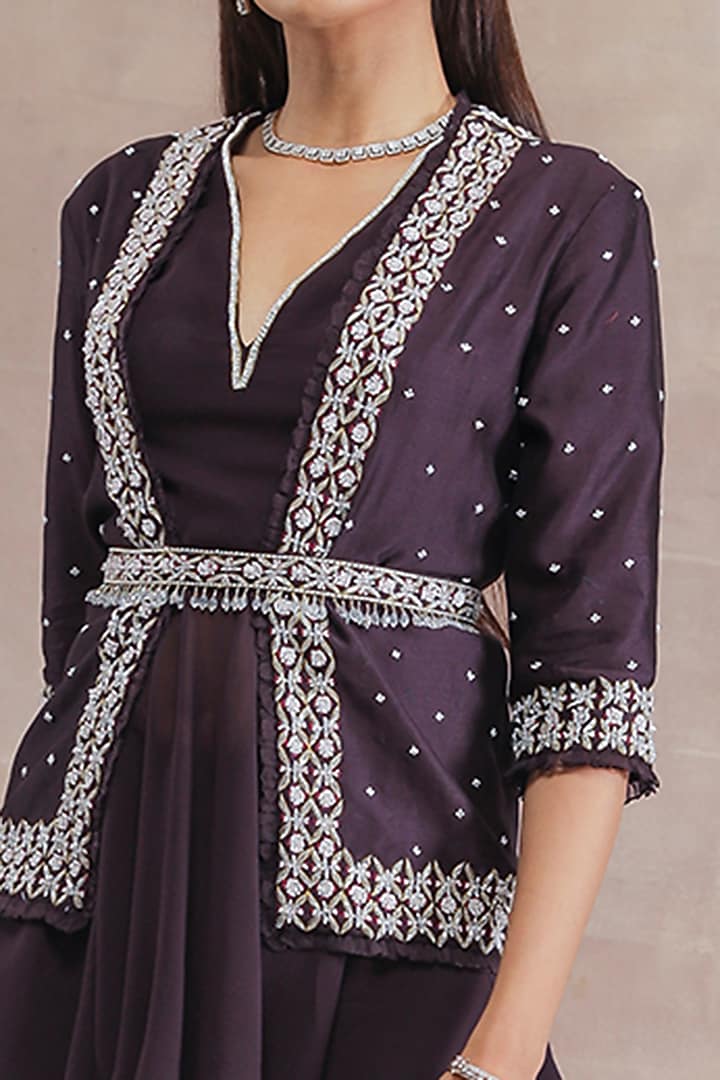 Old Burgundy Hand Embroidered Jacket Set by Seema Thukral at Pernia's Pop Up Shop