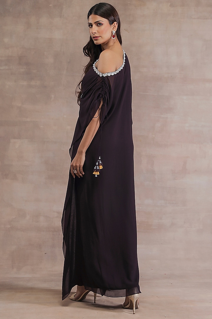 Old Burgundy Hand Embroidered Kaftan by Seema Thukral at Pernia's Pop Up Shop