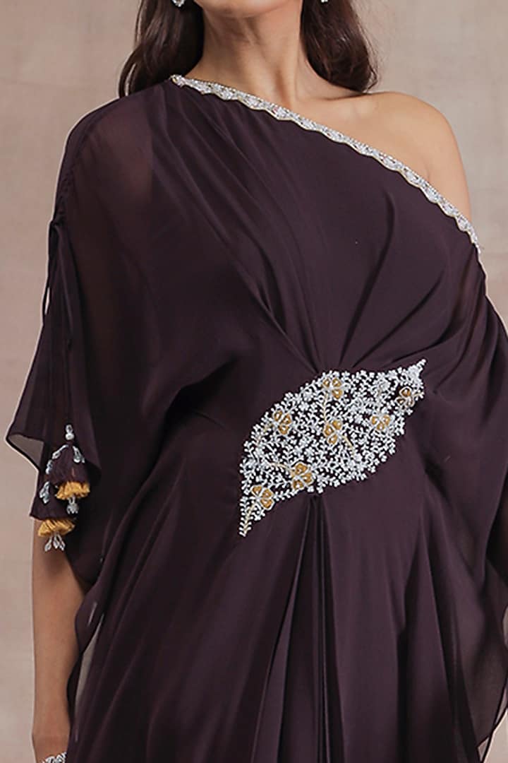 Old Burgundy Hand Embroidered Kaftan by Seema Thukral at Pernia's Pop Up Shop