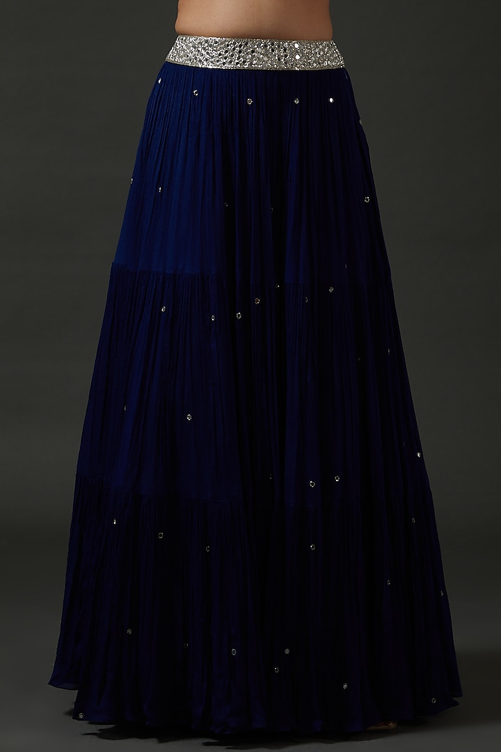 Electric Blue Chiffon Embroidered Wedding Lehenga Set by Seema Thukral at Pernia's Pop Up Shop