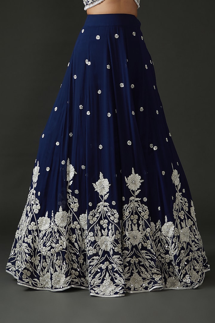 Electric Blue Georgette Embroidered Wedding Lehenga Set by Seema Thukral at Pernia's Pop Up Shop
