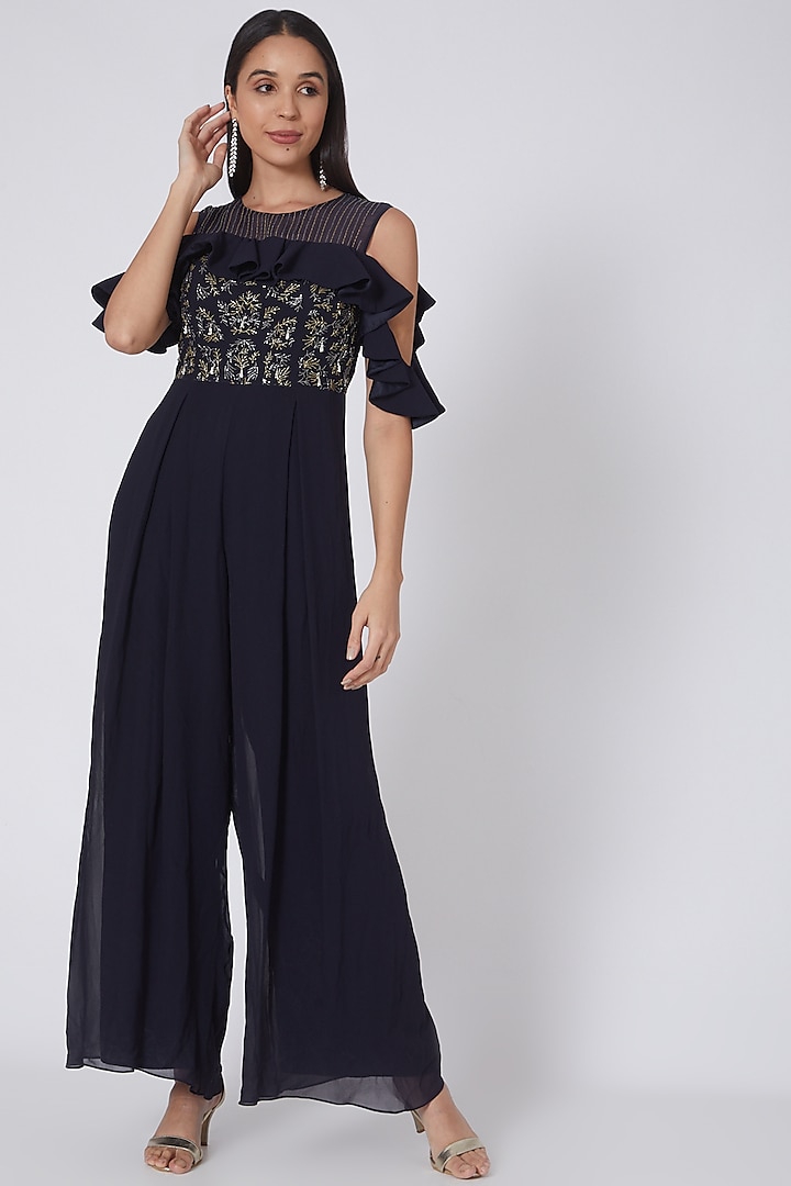 Midnight Blue Embellished Jumpsuit Design by Seema Thukral at Pernia's ...