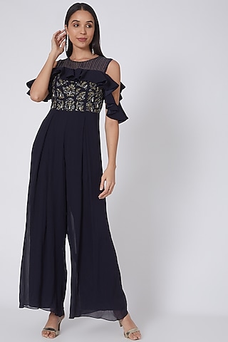 Midnight Blue Embellished Jumpsuit by Seema Thukral