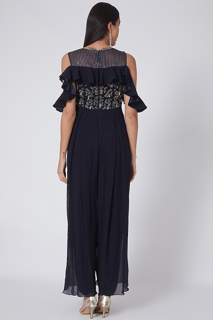 Midnight Blue Embellished Jumpsuit by Seema Thukral at Pernia's Pop Up Shop