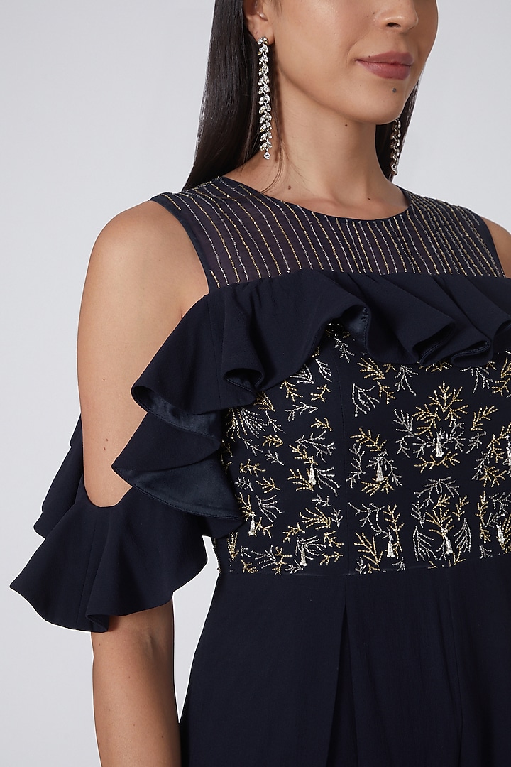 Midnight Blue Embellished Jumpsuit by Seema Thukral at Pernia's Pop Up Shop