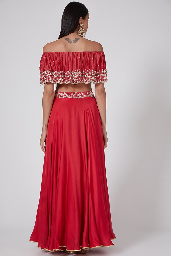 Fuchsia Cotton Silk Embellished Circular Skirt Set by Seema Thukral at Pernia's Pop Up Shop