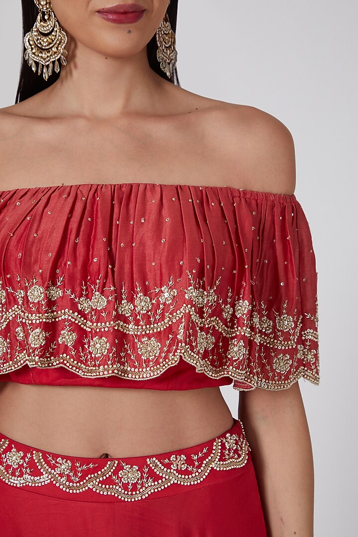Fuchsia Cotton Silk Embellished Circular Skirt Set by Seema Thukral at Pernia's Pop Up Shop