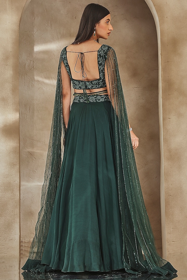 Emerald Green Organza Embroidered Wedding Lehenga Set by Seema Thukral at Pernia's Pop Up Shop