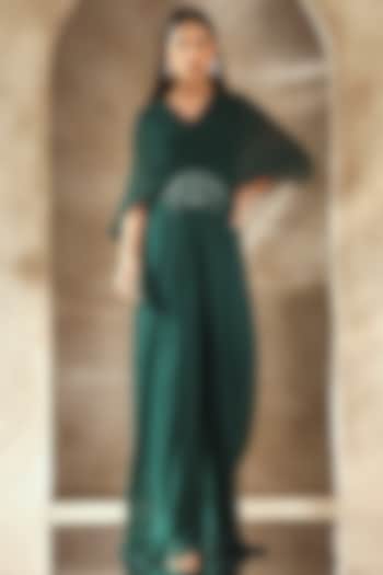 Emerald Green Georgette Embroidered Jumpsuit by Seema Thukral