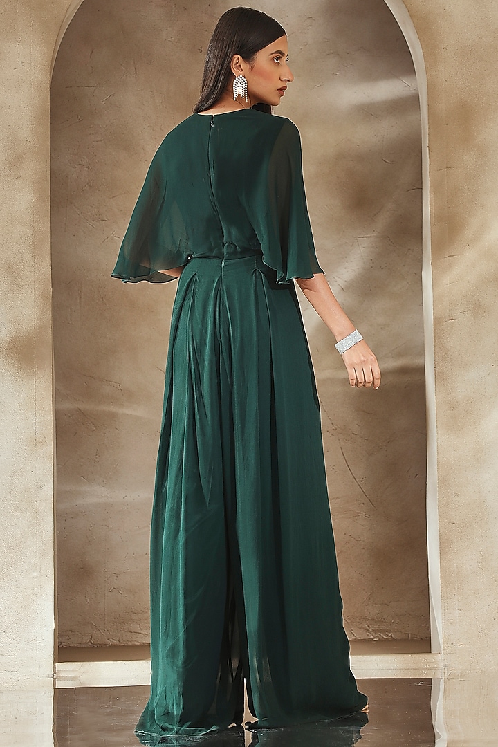 Emerald Green Georgette Embroidered Jumpsuit by Seema Thukral at Pernia's Pop Up Shop