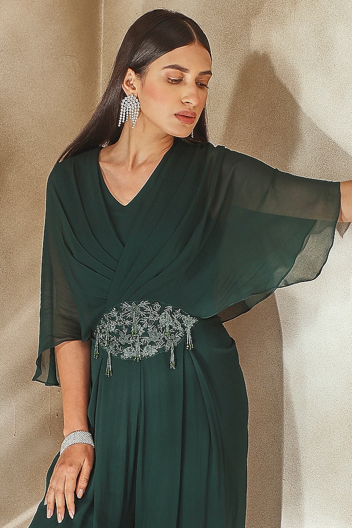 Emerald Green Georgette Embroidered Jumpsuit by Seema Thukral at Pernia's Pop Up Shop