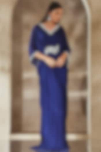 Electric Blue Chiffon Embroidered Kaftan by Seema Thukral at Pernia's Pop Up Shop