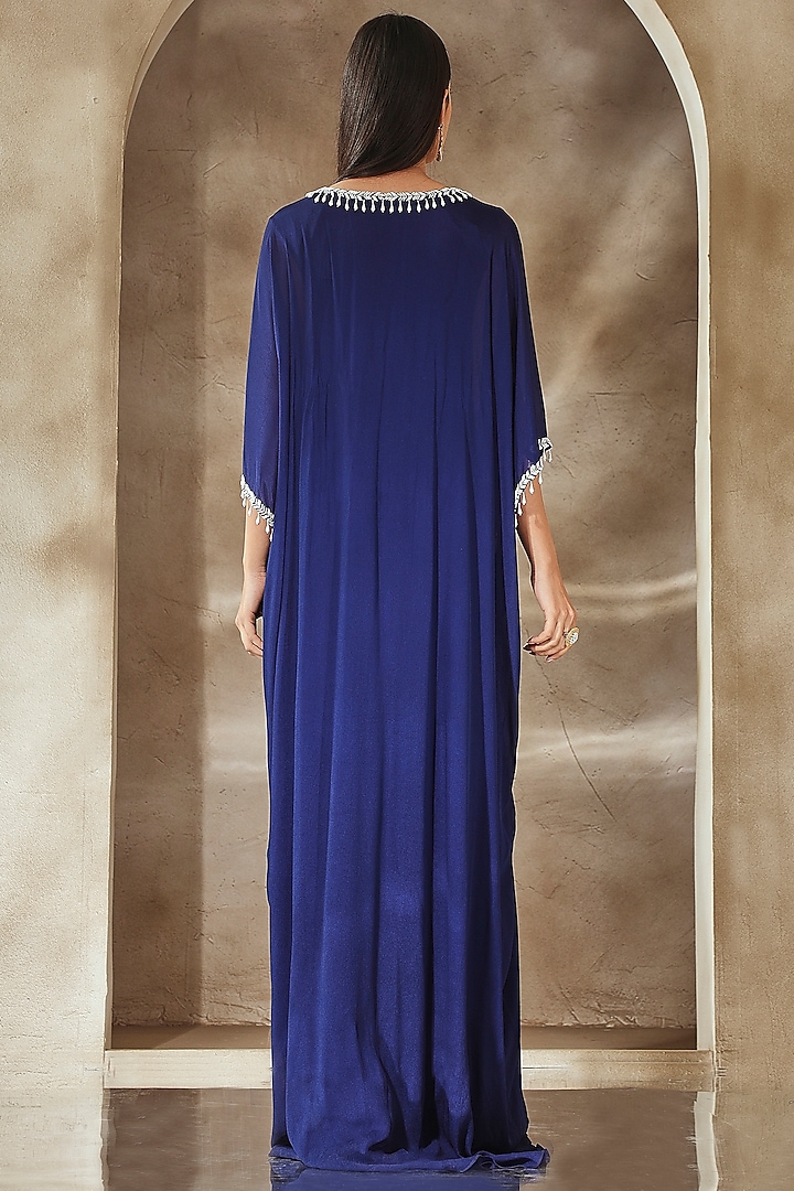 Electric Blue Chiffon Embroidered Kaftan by Seema Thukral at Pernia's Pop Up Shop