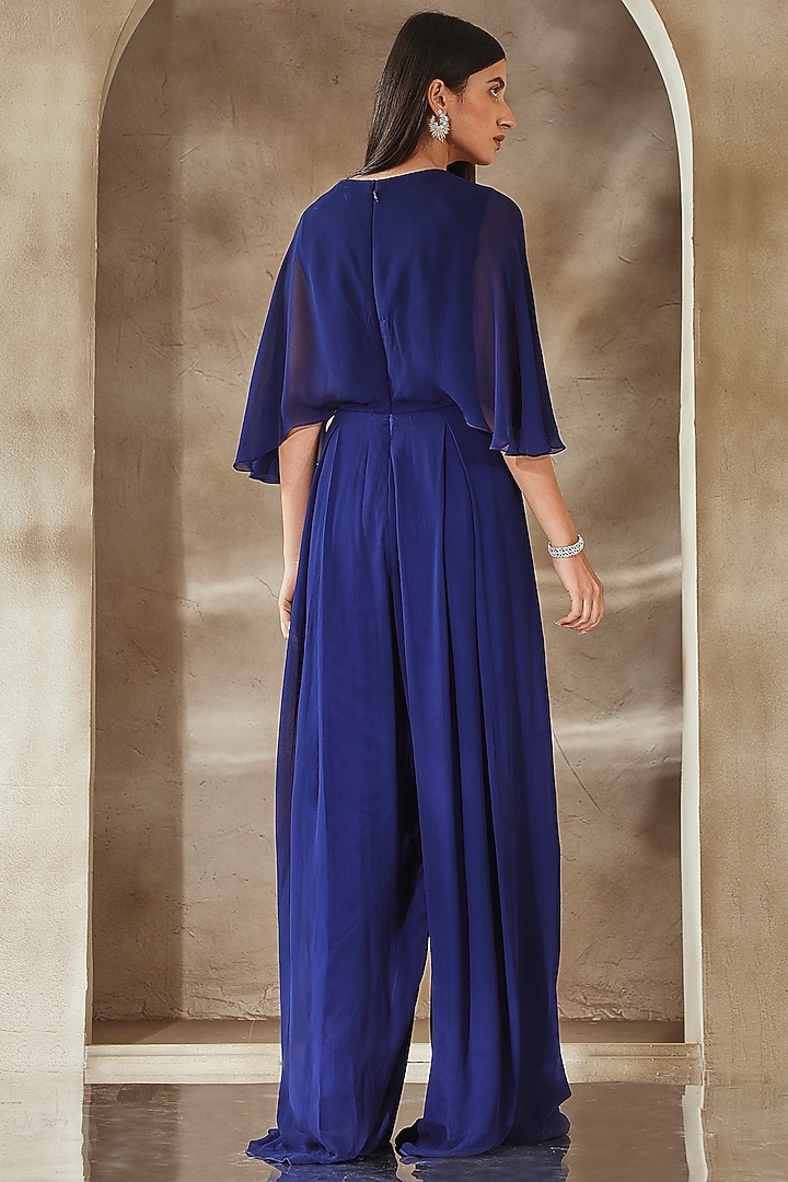 Electric Blue Georgette Embroidered Jumpsuit by Seema Thukral at Pernia's Pop Up Shop