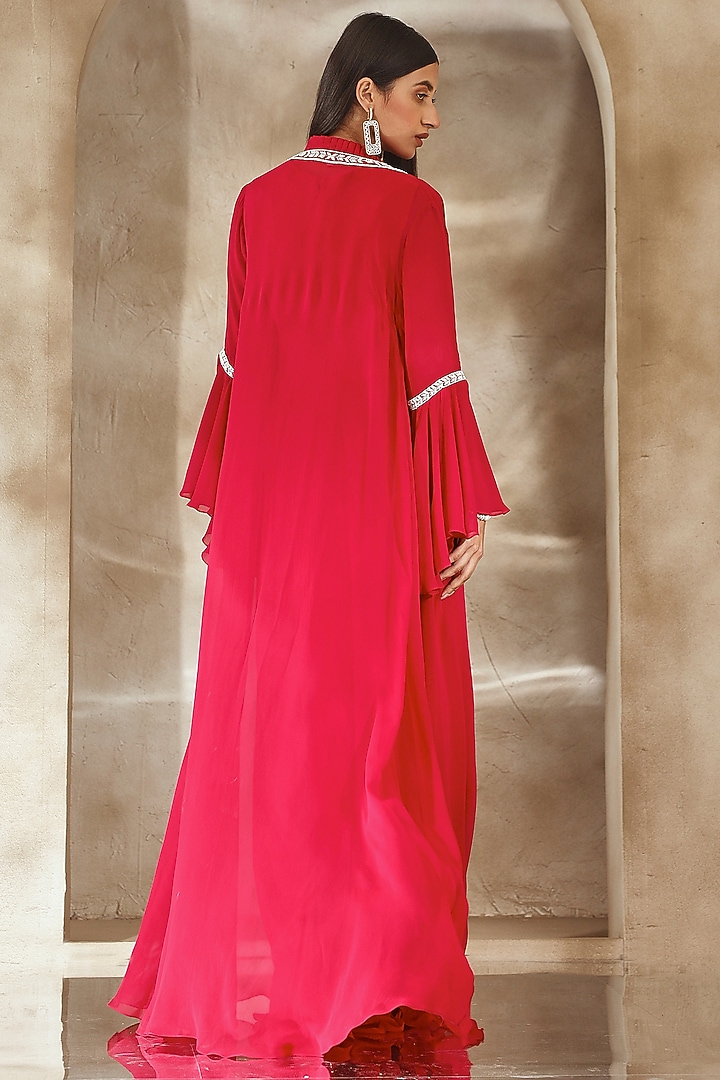 Raspberry Pink Georgette Embroidered Jumpsuit With Jacket by Seema Thukral at Pernia's Pop Up Shop