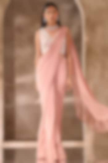Dusty Pink Georgette Pre-Stitched Saree Set by Seema Thukral