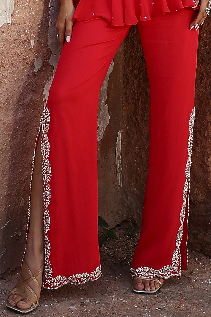 Coral Pink Georgette Hand Embellished Co-Ord Set by Seema Thukral at Pernia's Pop Up Shop