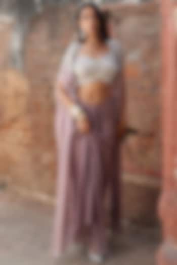 Lilac Georgette Sequins Hand Embroidered Draped Skirt Set by Seema Thukral at Pernia's Pop Up Shop