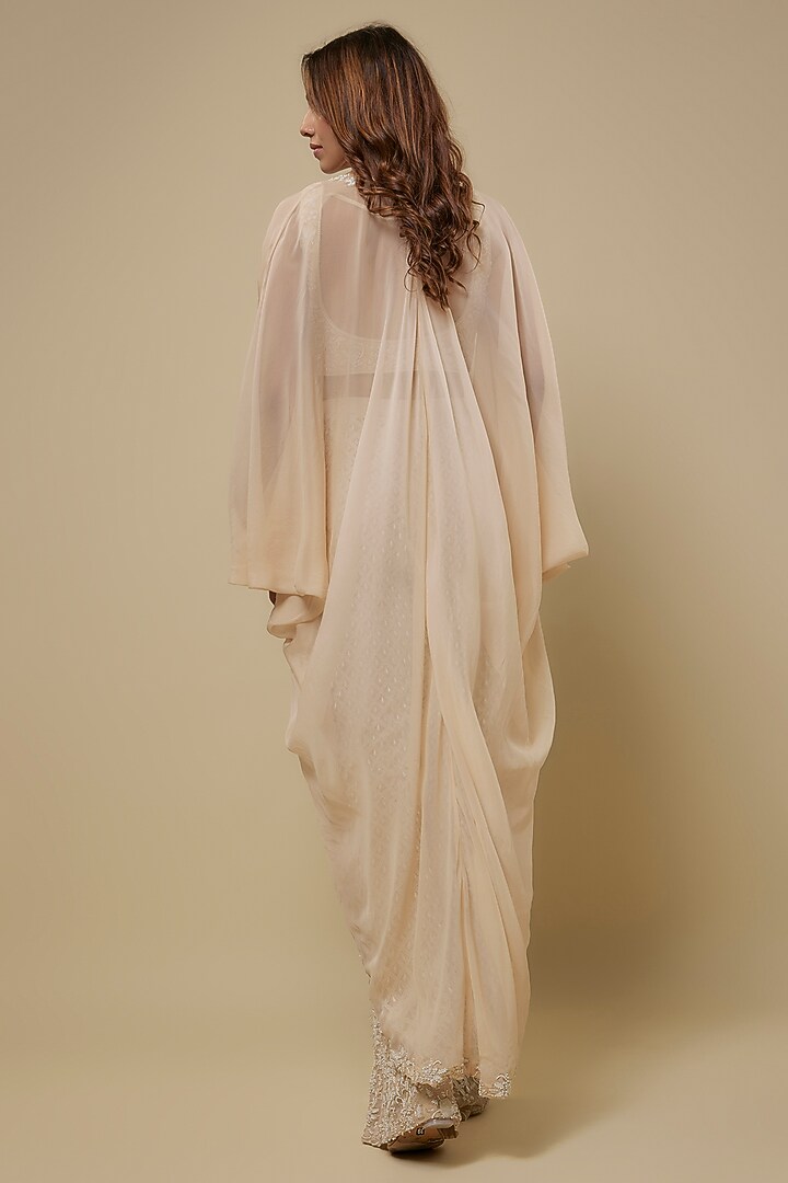 Ivory Organza Embellished Cape Set by Seema Thukral at Pernia's Pop Up Shop