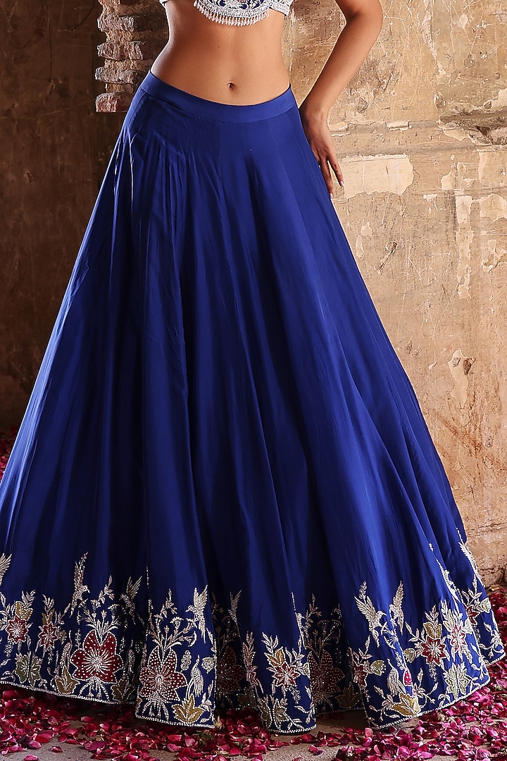 Electric Blue Habutai Silk Sequins Embellished Wedding Lehenga Set by Seema Thukral at Pernia's Pop Up Shop