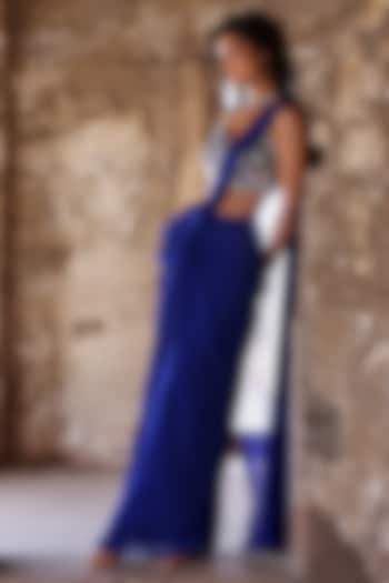 Electric Blue Georgette Pre-Draped Concept Saree Set by Seema Thukral