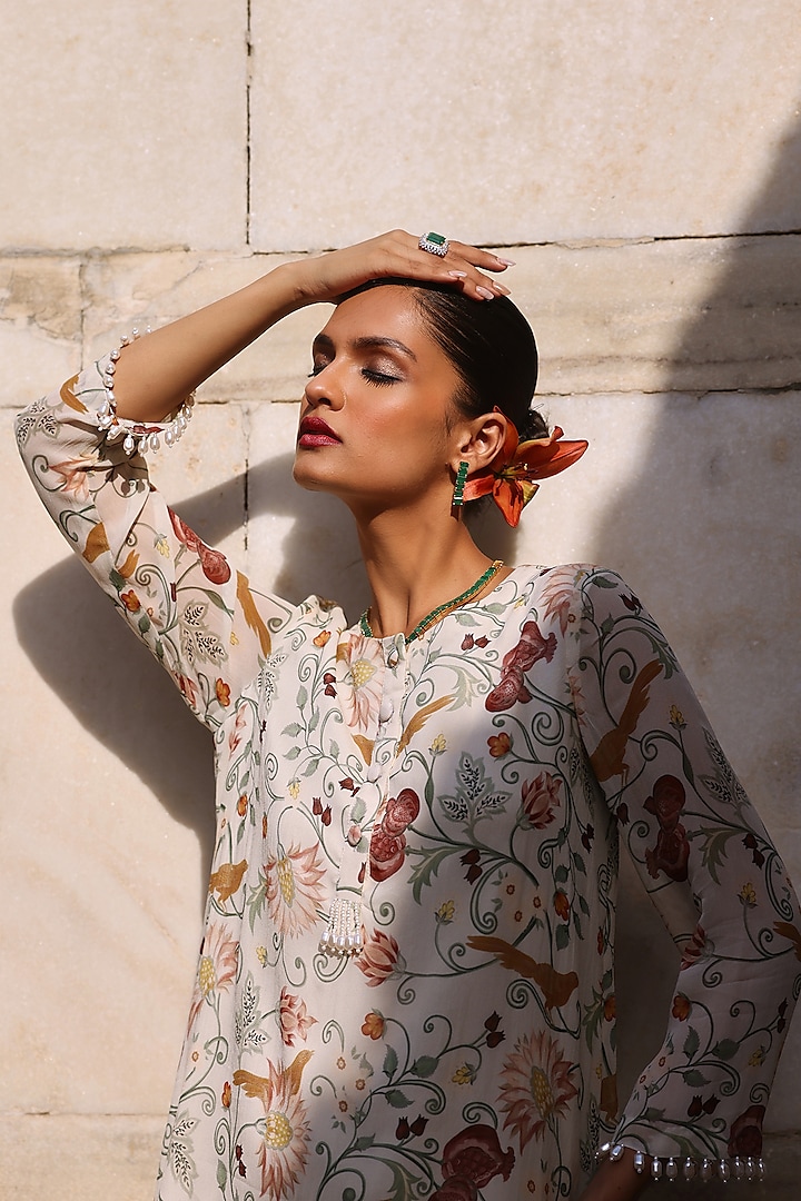 Ivory Georgette Printed Co-Ord Set by Seema Thukral at Pernia's Pop Up Shop