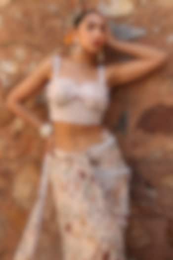 Blush Pink Georgette Printed & Zari Embellished Draped Skirt Set by Seema Thukral at Pernia's Pop Up Shop