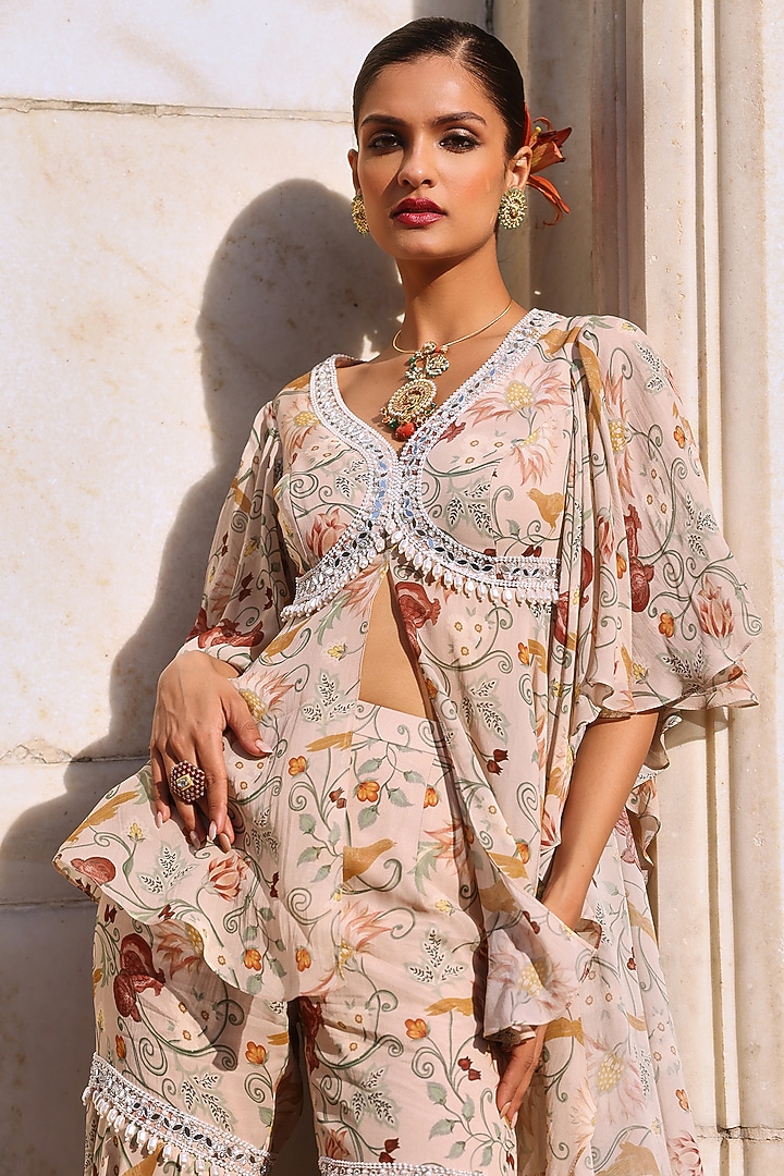 Blush Pink Georgette Printed & Embellished Gharara Set by Seema Thukral at Pernia's Pop Up Shop