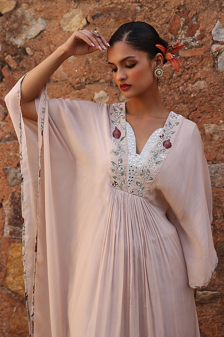 Blush Pink Chiffon Sequins Embellished Kaftan Set by Seema Thukral at Pernia's Pop Up Shop