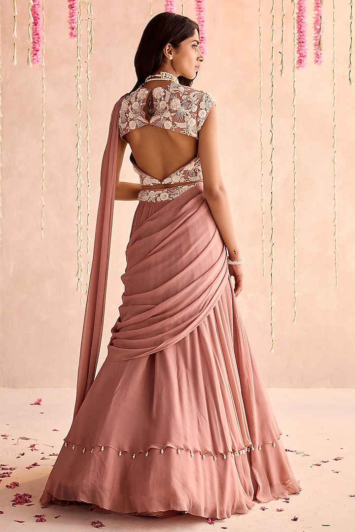 Champagne Georgette Hand Embellished Wedding Lehenga Set by Seema Thukral at Pernia's Pop Up Shop