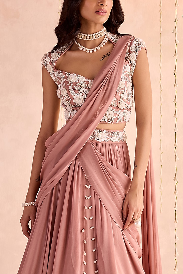 Champagne Georgette Hand Embellished Wedding Lehenga Set by Seema Thukral at Pernia's Pop Up Shop