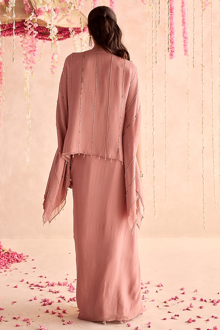 Champagne Georgette Draped Skirt Set by Seema Thukral at Pernia's Pop Up Shop