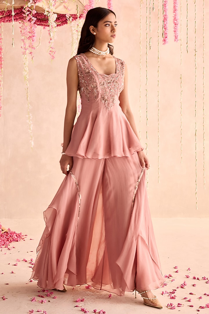 Champagne Organza Embellished Wedding Sharara Set by Seema Thukral at Pernia's Pop Up Shop