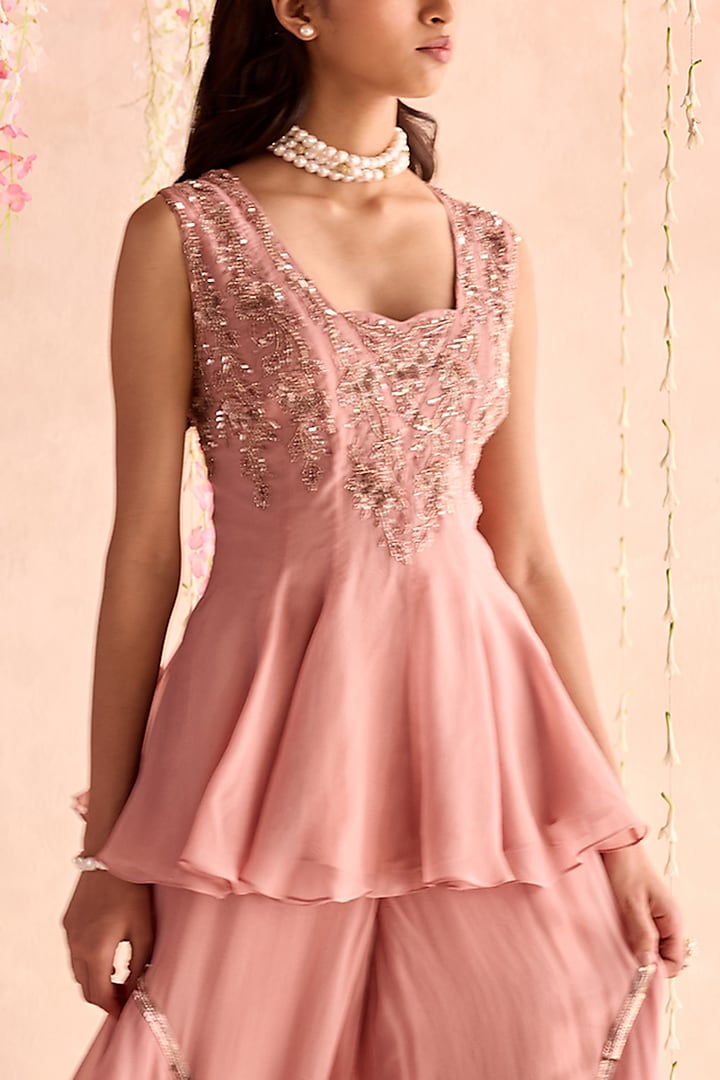 Champagne Organza Embellished Wedding Sharara Set by Seema Thukral at Pernia's Pop Up Shop
