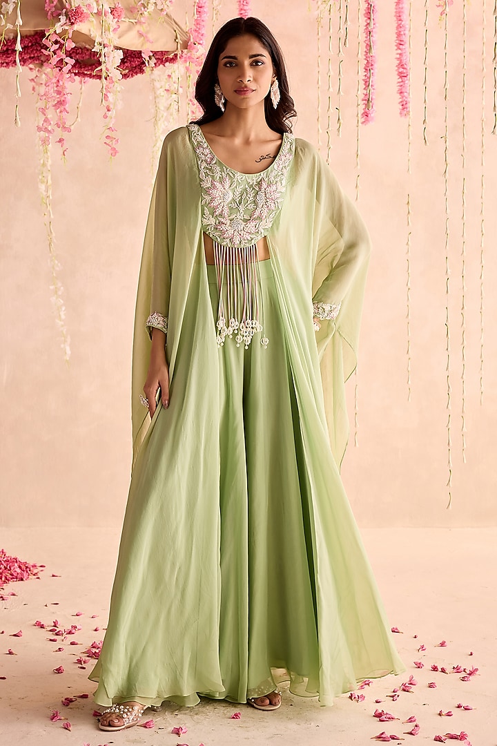 Mint Green Organza Wedding Sharara Set by Seema Thukral at Pernia's Pop Up Shop