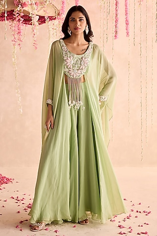 Mint Green Organza Sharara Set by Seema Thukral