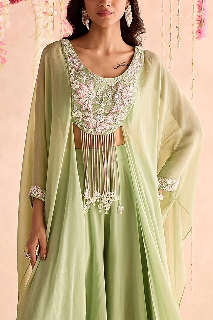 Mint Green Organza Wedding Sharara Set by Seema Thukral at Pernia's Pop Up Shop