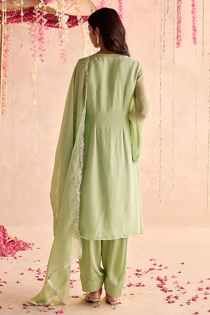 Mint Green Organza Hand & Machine Embellished Kurta Set by Seema Thukral at Pernia's Pop Up Shop