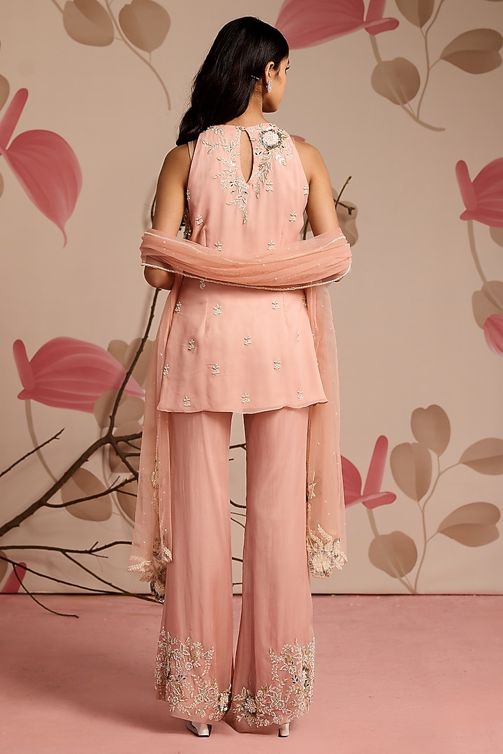 Dusty Pink Georgette Hand & Machine Embellished Kurta Set by Seema Thukral at Pernia's Pop Up Shop