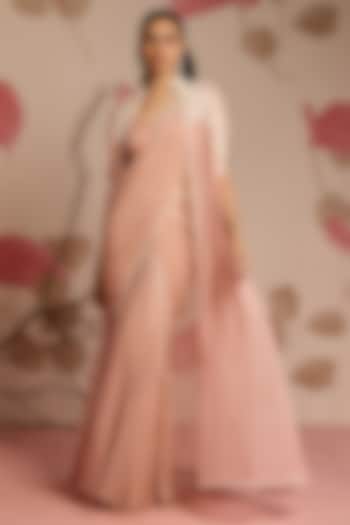 Dusty Pink Georgette Pre-Draped Wedding Saree Set by Seema Thukral at Pernia's Pop Up Shop