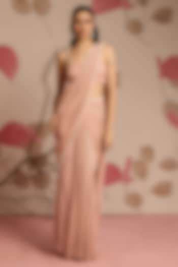 Dusty Pink Georgette Pre-Draped Wedding Saree Set by Seema Thukral at Pernia's Pop Up Shop
