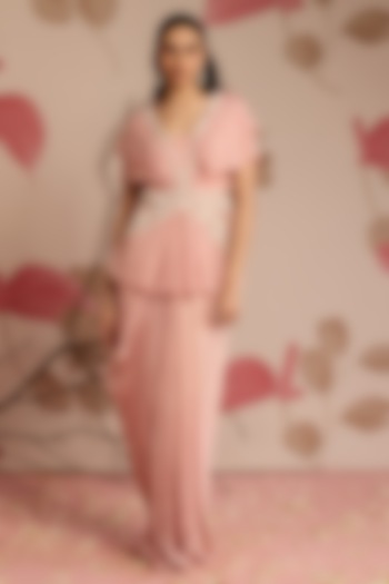 Dusty Pink Satin Draped Skirt Set by Seema Thukral at Pernia's Pop Up Shop