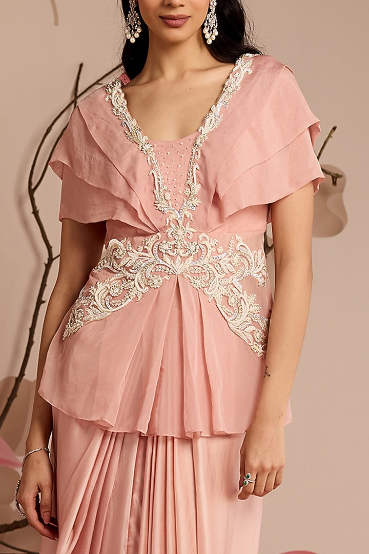 Dusty Pink Satin Draped Skirt Set by Seema Thukral at Pernia's Pop Up Shop