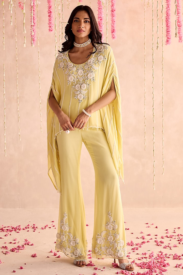 Lemon Yellow Organza Embellished Pant Set by Seema Thukral at Pernia's Pop Up Shop