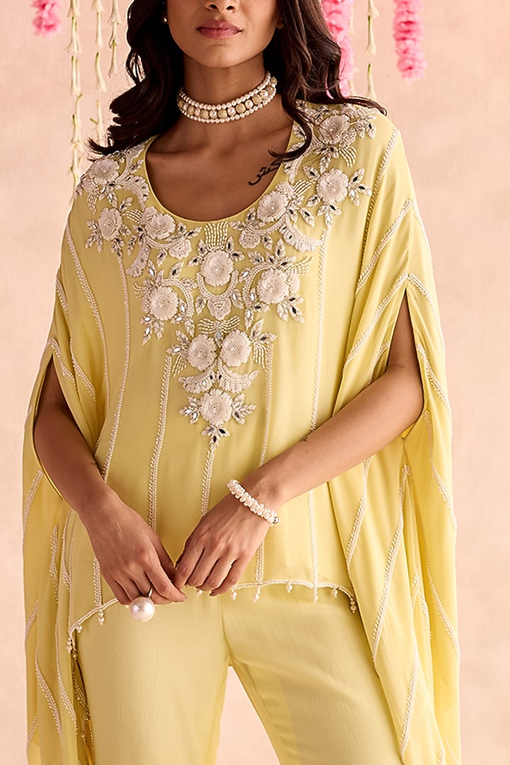 Lemon Yellow Organza Embellished Pant Set by Seema Thukral at Pernia's Pop Up Shop
