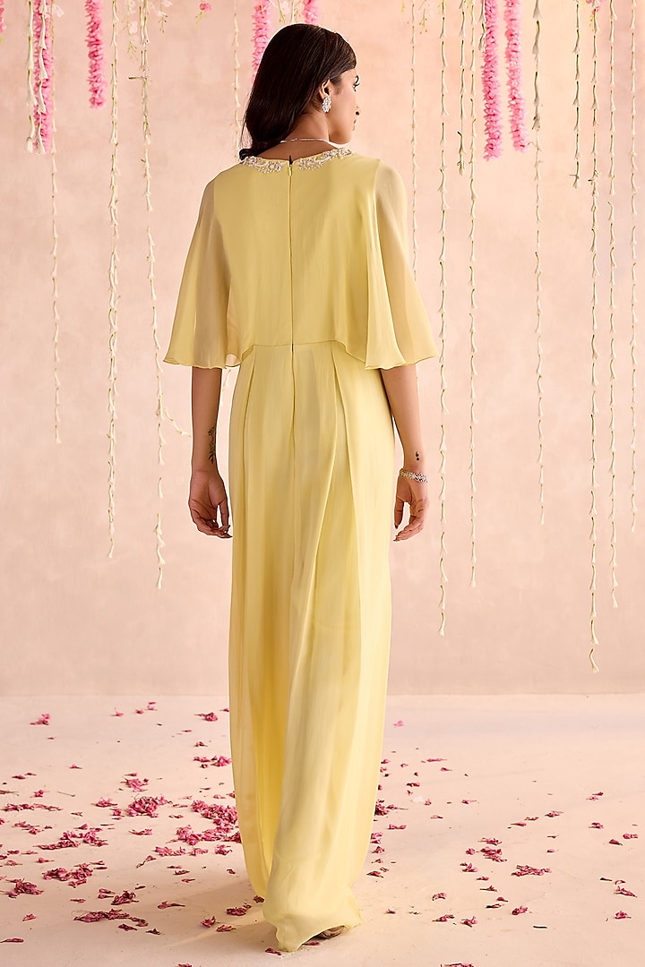 Lemon Yellow Georgette Embellished Pleated Jumpsuit by Seema Thukral at Pernia's Pop Up Shop