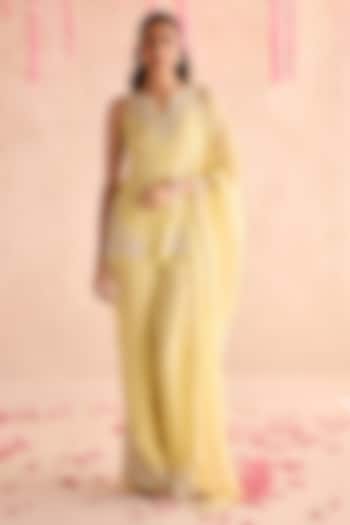 Lemon Yellow Georgette Embellished Kurta Set by Seema Thukral at Pernia's Pop Up Shop